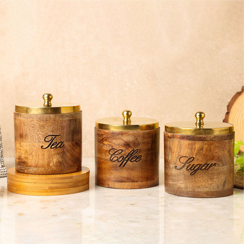 Dudki Wooden Tea, Coffee, Sugar Canister Set