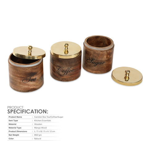 Dudki Wooden Tea, Coffee, Sugar Canister Set