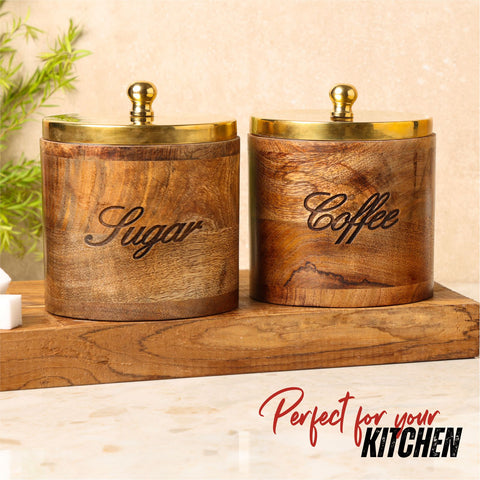 Dudki Wooden Tea, Coffee, Sugar Canister Set