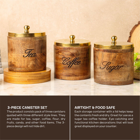 Dudki Wooden Tea, Coffee, Sugar Canister Set