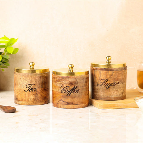 Dudki Wooden Tea, Coffee, Sugar Canister Set