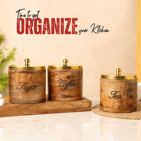 Dudki Wooden Tea, Coffee, Sugar Canister Set