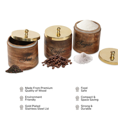 Dudki Wooden Tea, Coffee, Sugar Canister Set