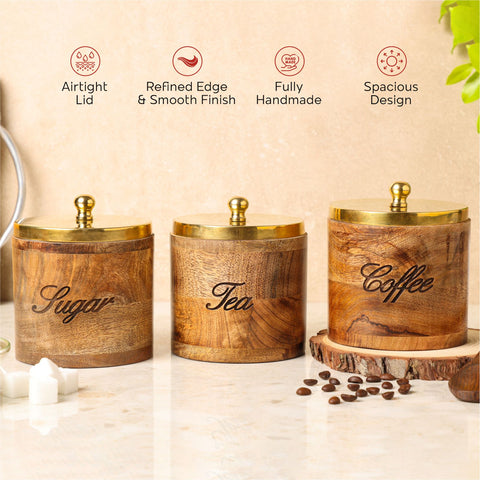 Dudki Wooden Tea, Coffee, Sugar Canister Set