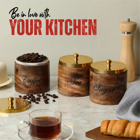 Dudki Wooden Tea, Coffee, Sugar Canister Set