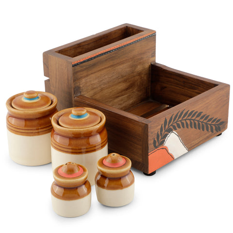 Dudki Hand-Painted Wooden Tissue Holder with Pickle Jar Set