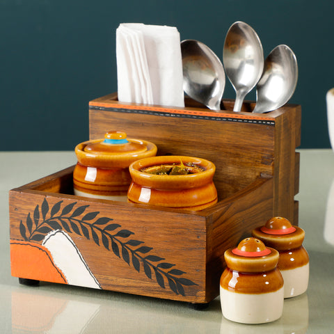 Dudki Hand-Painted Wooden Tissue Holder with Pickle Jar Set