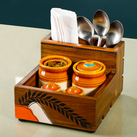 Dudki Hand-Painted Wooden Tissue Holder with Pickle Jar Set