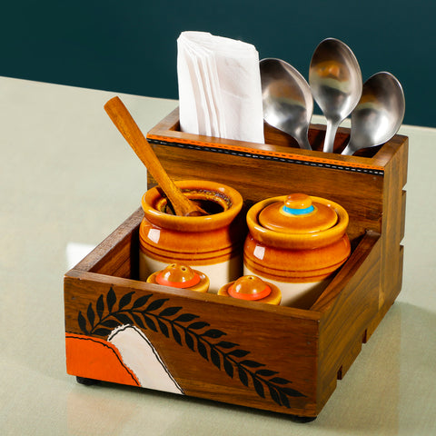 Dudki Hand-Painted Wooden Tissue Holder with Pickle Jar Set