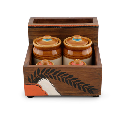 Dudki Hand-Painted Wooden Tissue Holder with Pickle Jar Set