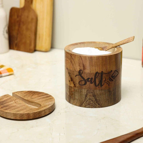 Wooden Salt box with Spoon