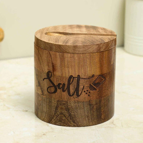 Dudki Wooden Salt Box with Attached Spoon