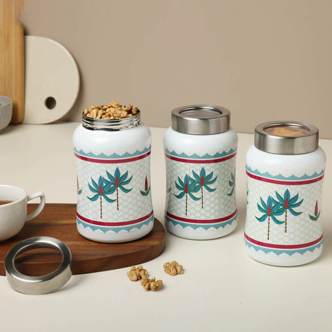 Tropical Tree Tulip Stainless Steel Canister Sets of 3