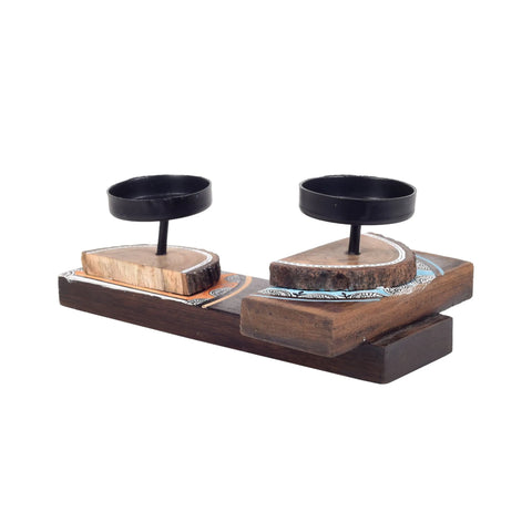 Abstract Illuminations Wooden Candle Holder