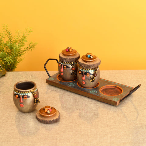 Happy Tribals Storage Jars & Handcrafted Tray